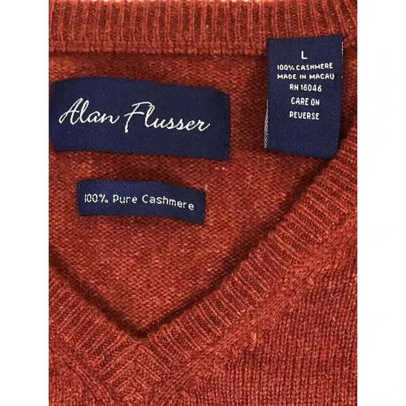 ALAN FLUSSER Men's Red 100% Cashmere Vest Men's Size Large - Picture 4 of 6